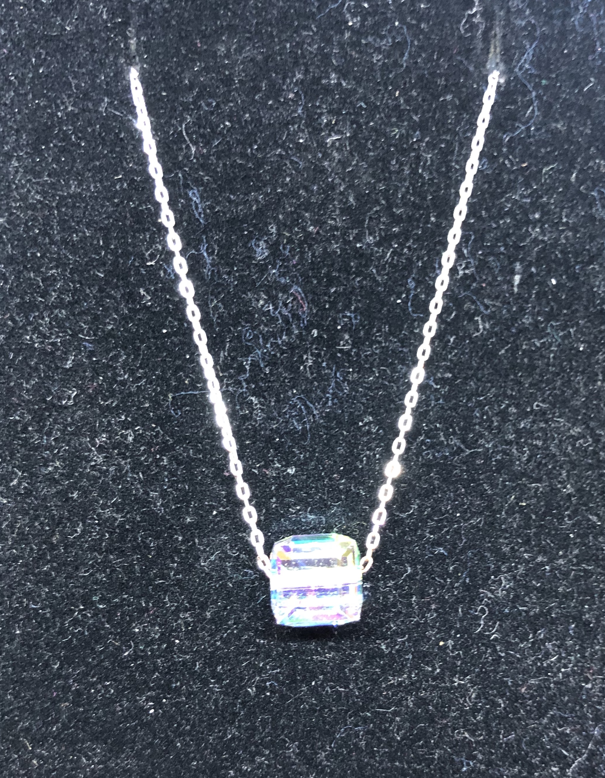 Swarovski cube necklace sterling silver 17 inch chain
